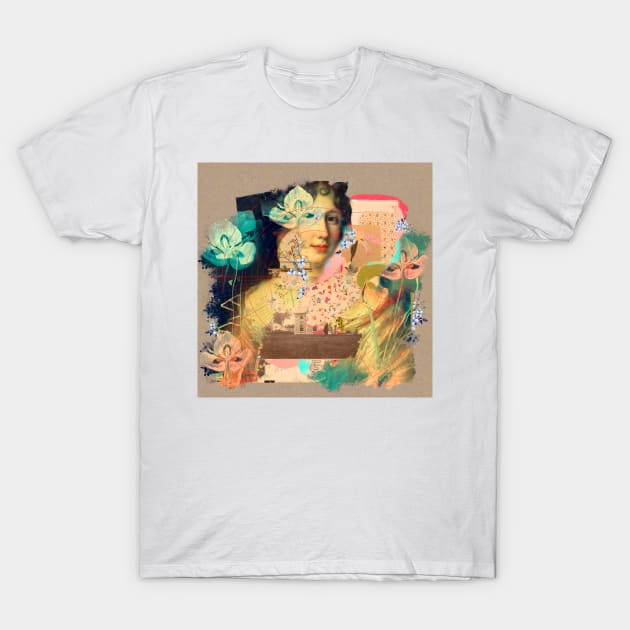 Vintage girl and flowers T-Shirt by Victoria Herrera Collagist